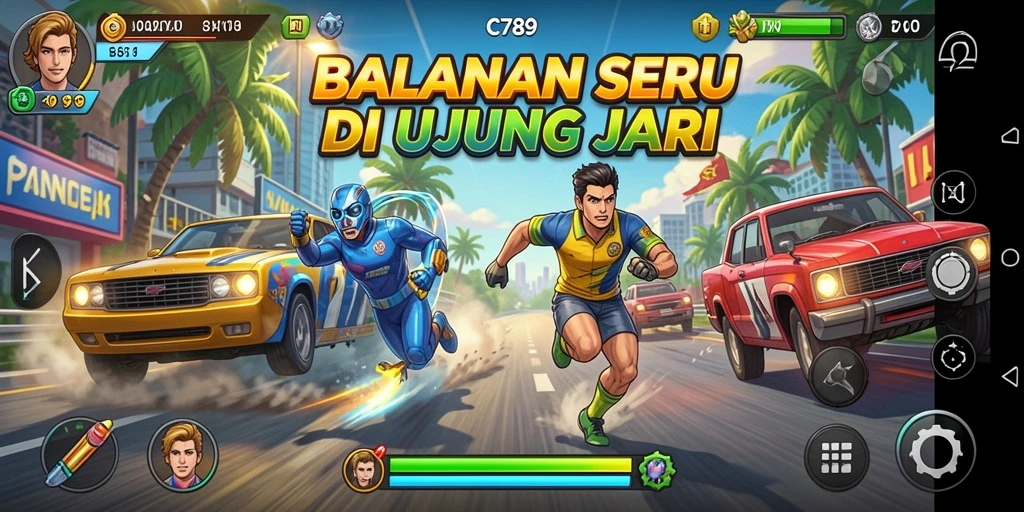 Screenshot C789 menunjukkan aksi balapan penuh adrenalin di lintasan.