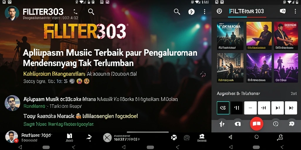 Screenshot FILTER303 menampilkan user interface yang interaktif dan elemen gameplay musik.