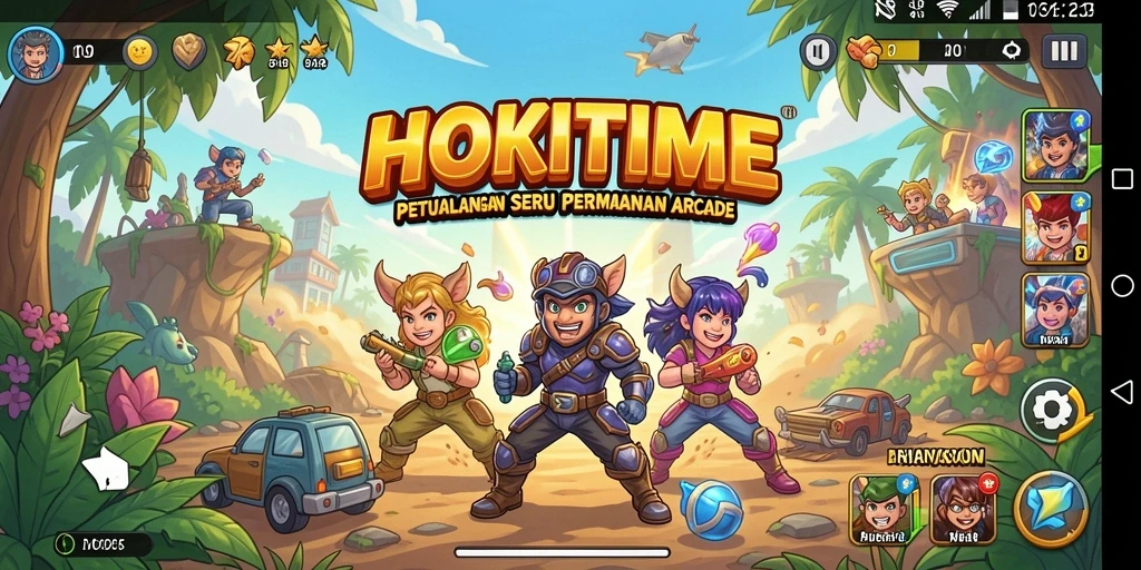 Tangkapan layar HOKITIME menampilkan gameplay seru dan berwarna.