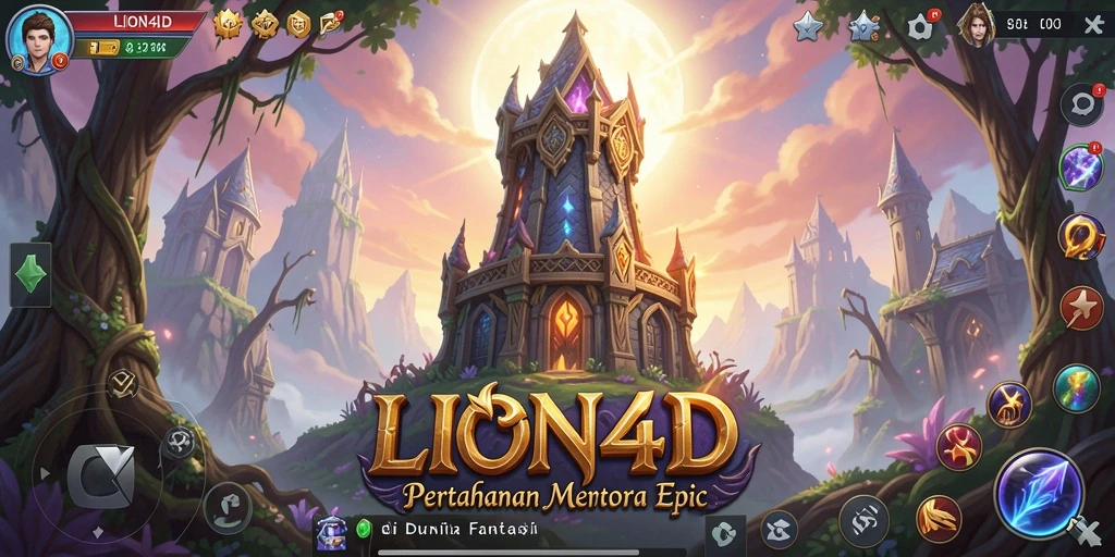 Screenshot LION4D menampilkan aksi mendebarkan dalam pertahanan menara.