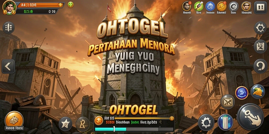 Screenshot gameplay OHTOGEL dengan pertahanan menara yang kuat.
