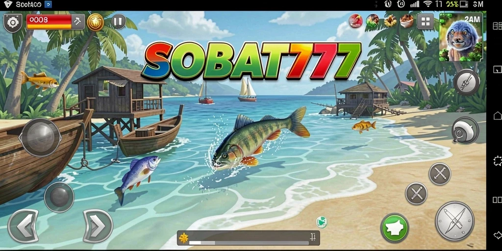 Tampilan gameplay SOBAT777 yang sangat realistis saat memancing.