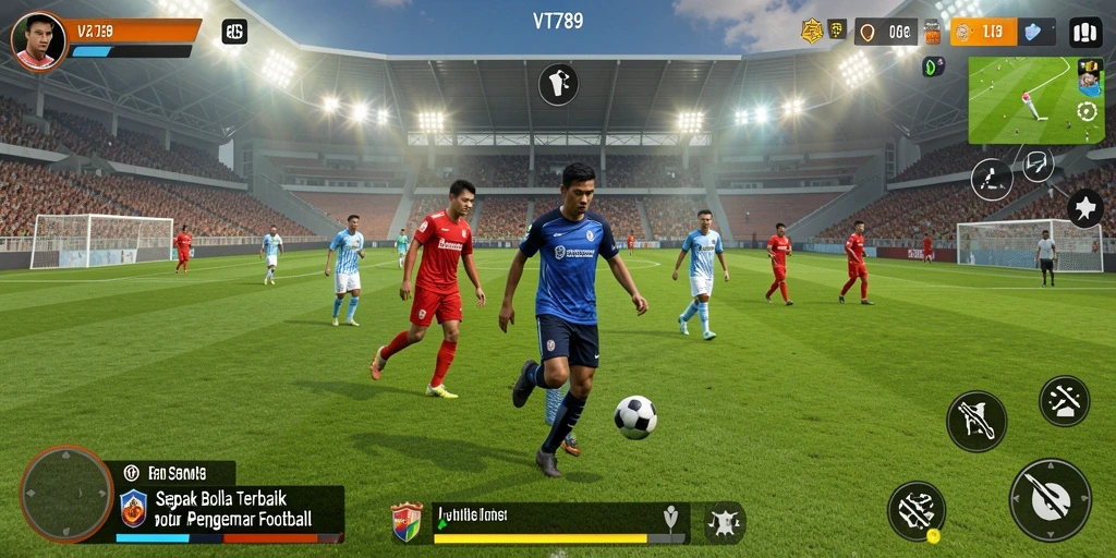 Tangkapan layar VT789 dengan gameplay sepak bola yang nyata.